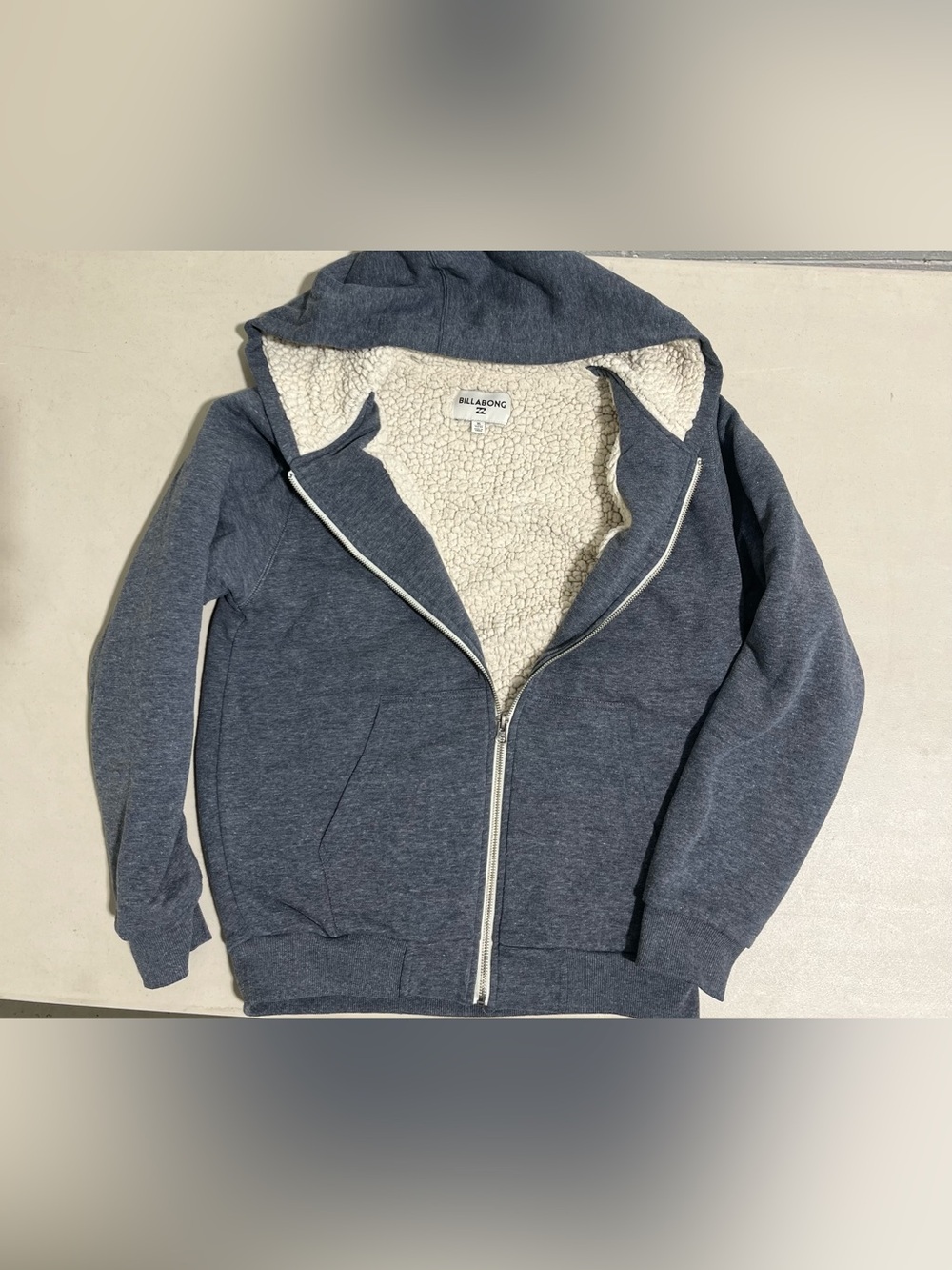 Billabong Heather Navy Zip Hoodie with Cream Sherpa Lining